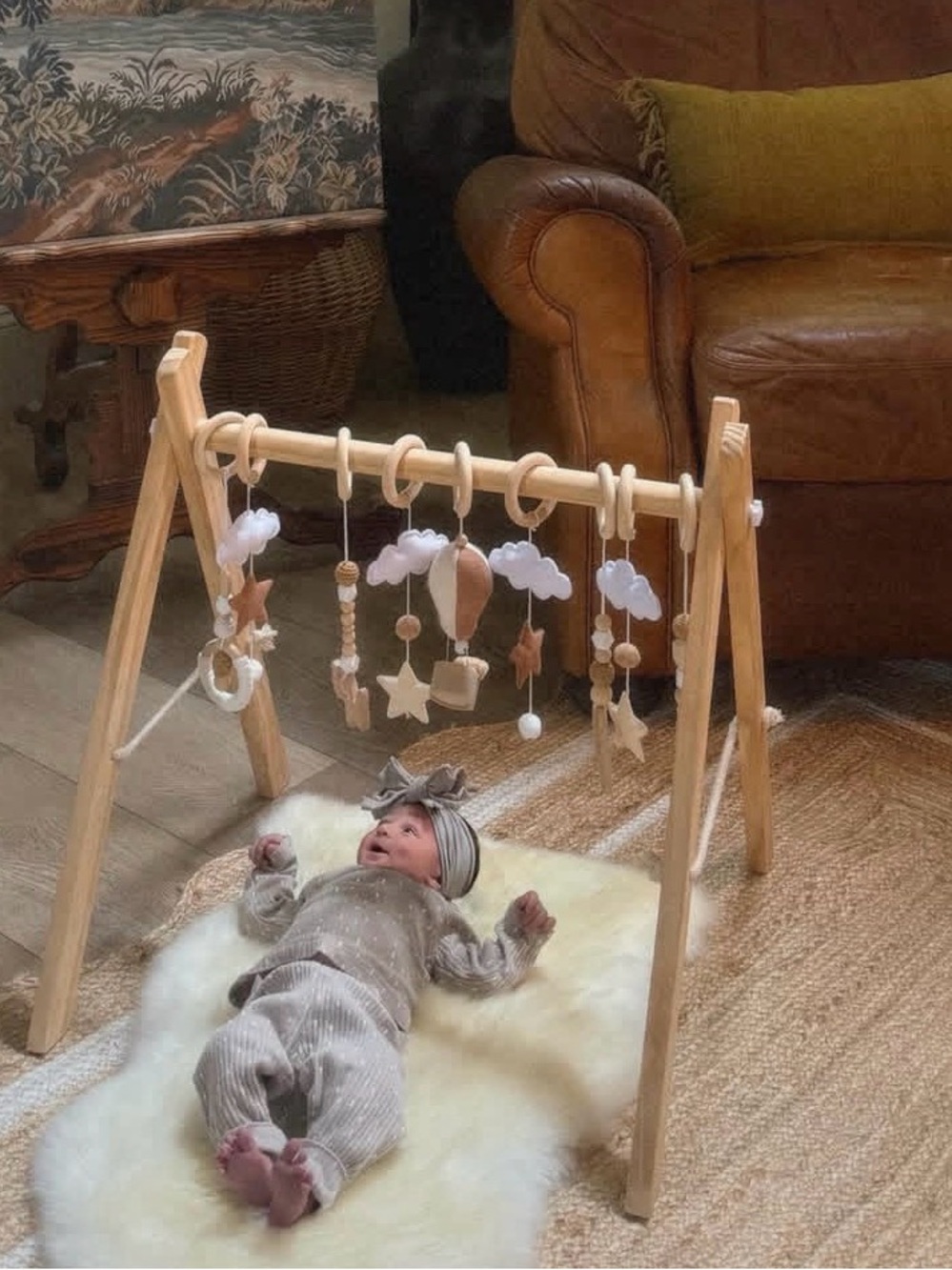 Wood Play Gym with Sherpa Mat